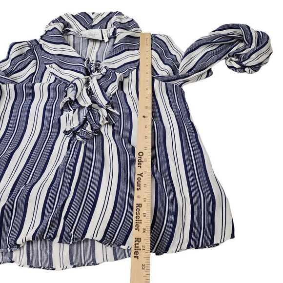 L’Academie Revolve‎ Blouse Small Blue & White Striped Top Ruffled Tie Neck - Picture 9 of 9